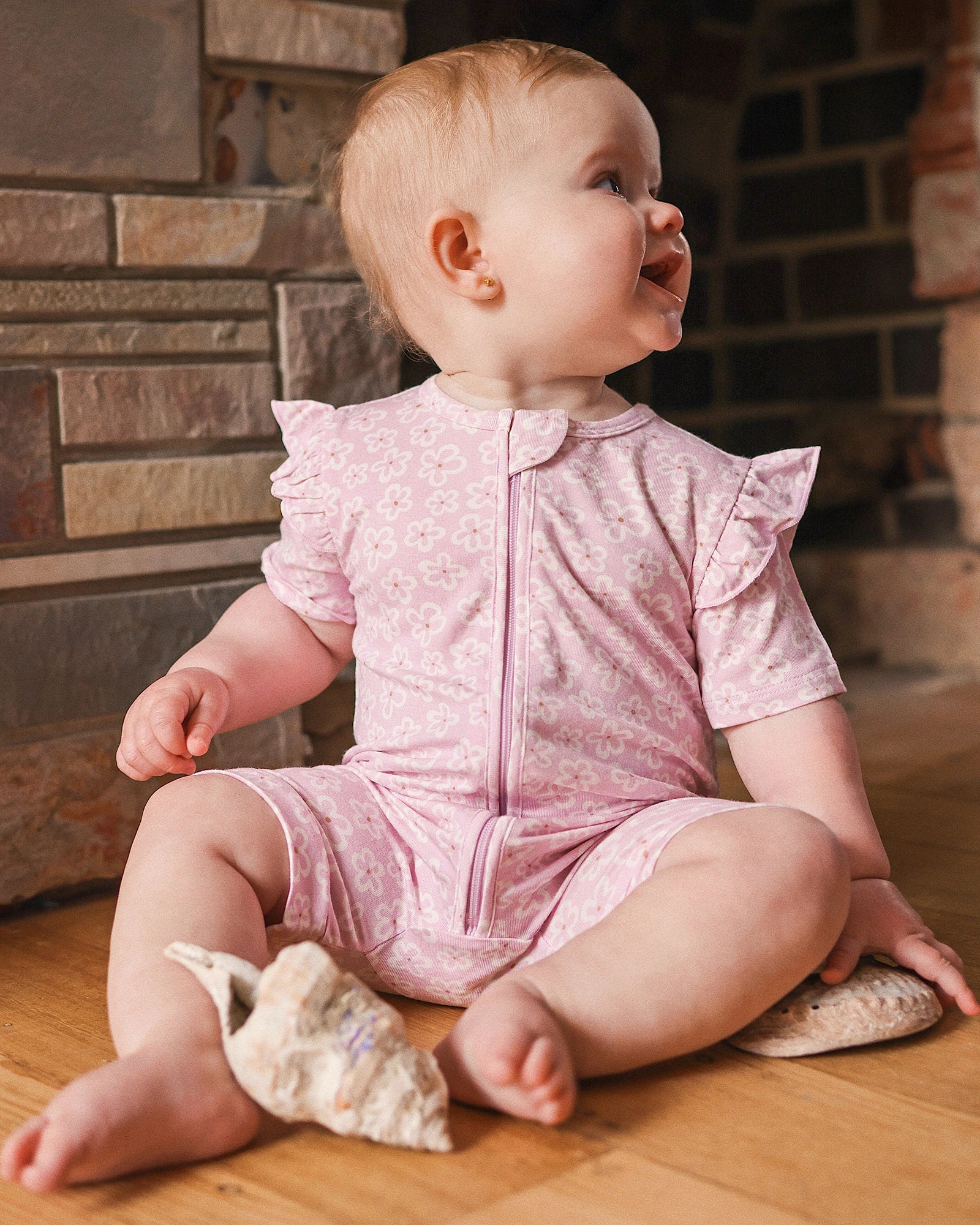 Day or Night Short Sleeve Frill Onesie Frangipani - Size 000 - Image 4