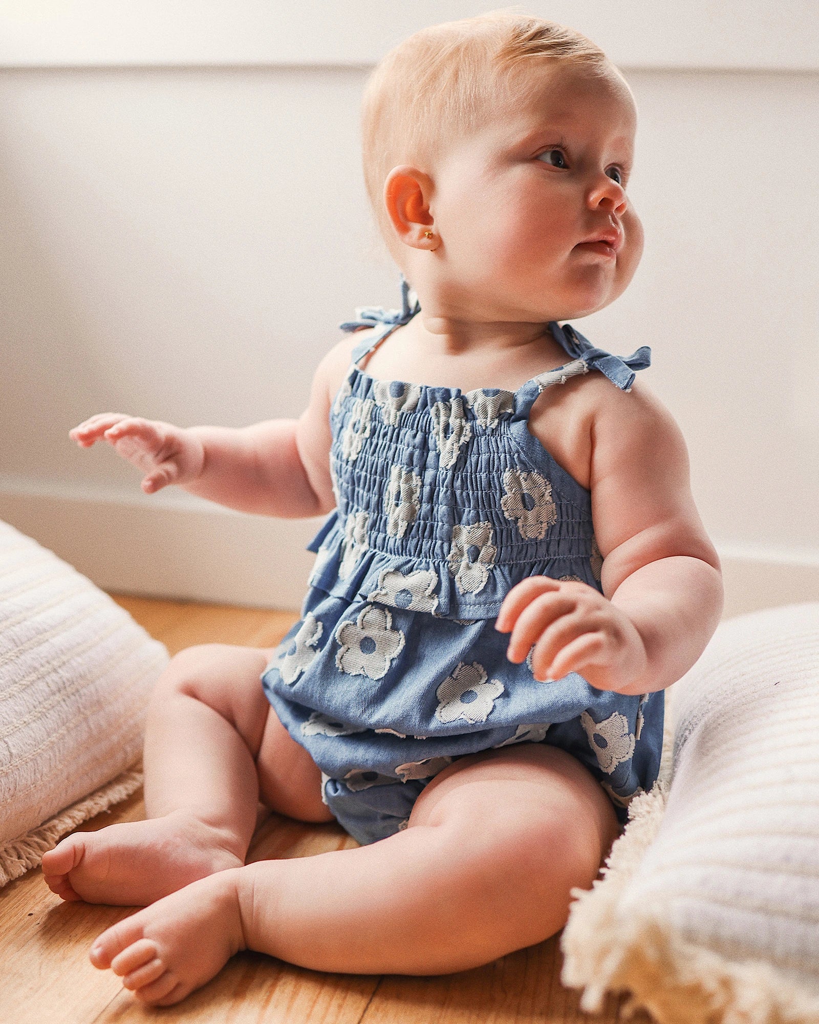 Shirred Woven Romper Chambray - Size 00 - Image 3