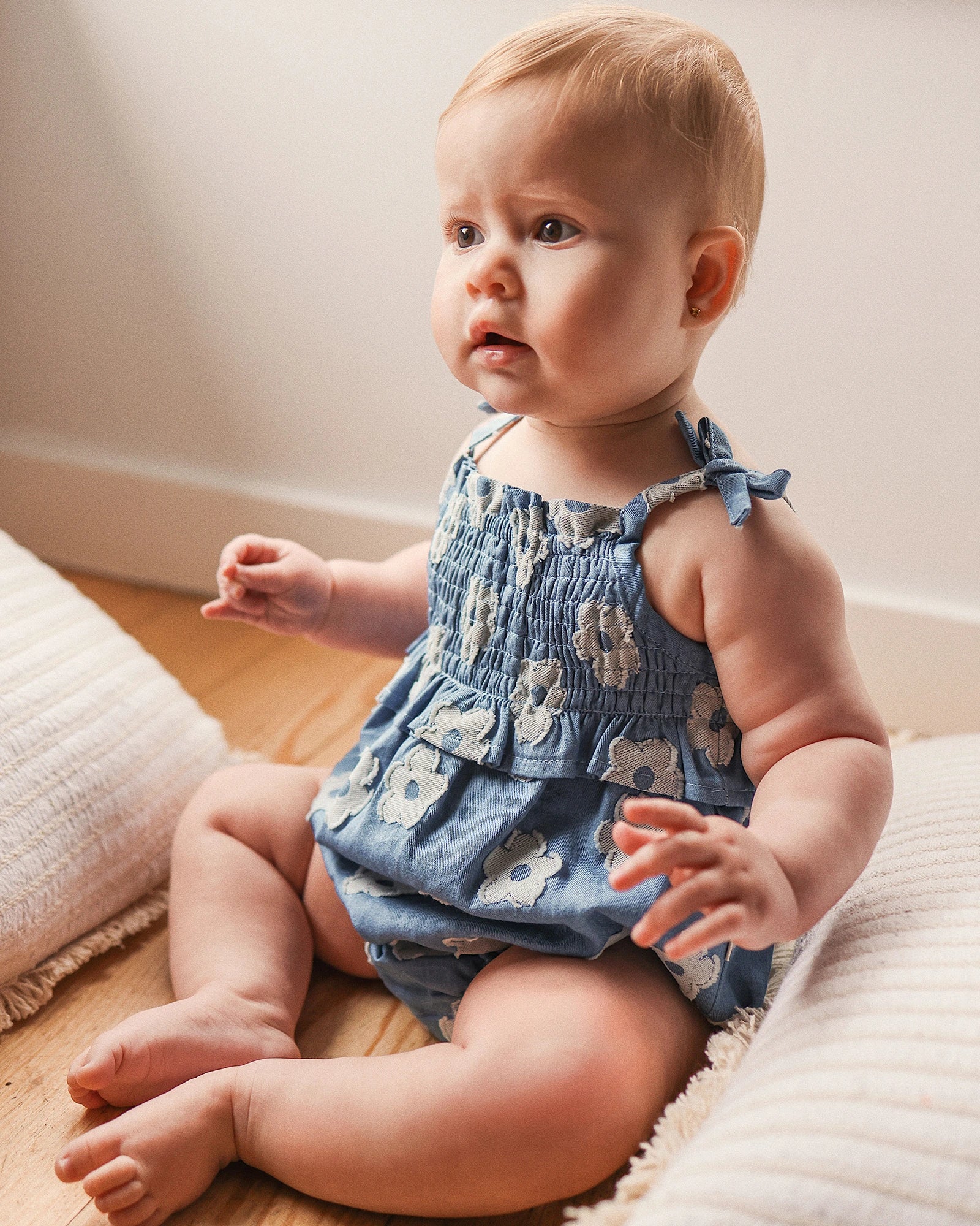 Shirred Woven Romper Chambray - Size 00 - Image 5